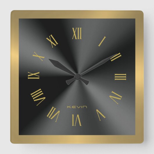 Image of Black & Gold & Metallic Stainless Steel Quadratische Wanduhr (Vorderseite)