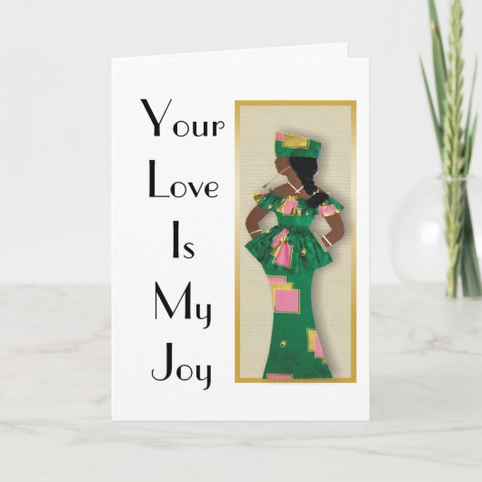 Image of female in green,pink,gold attire on card dankeskarte (Vorderseite)