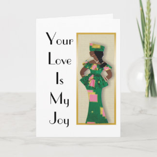 Image of female in green,pink,gold attire on card dankeskarte