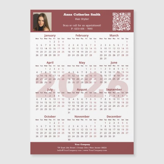 Image QR-code Burgundy White 2026 Calendar Magnet (Vorderseite)