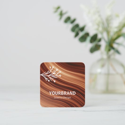 Image Template Modern Branch Mahaghoni Wood Brown Quadratische Visitenkarte (Stehend Vorderseite)