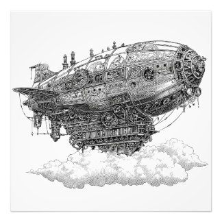 Imaginäre Schwarz-weiße Floating City Airship Fotodruck
