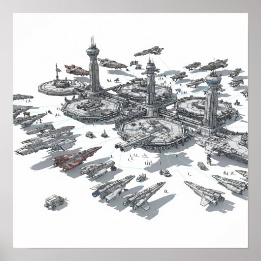 Imaginärer Weltraumport Poster (Vorne)