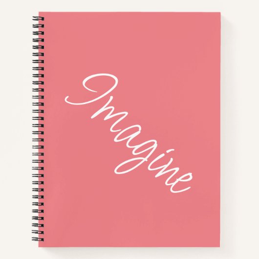 "Imagine" Phrase Coral Pink Hintergrund Notizblock (Vorderseite)
