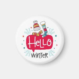 Imán redondo navideño hello winter magnet