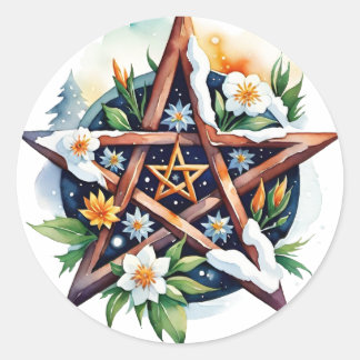 Imboli Floral Snowy Pentagramm Wiccan Holiday Runder Aufkleber