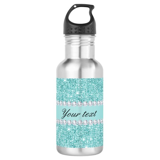 Imitat-aquamarine Sequins und Diamanten Edelstahlflasche (Vorderseite)