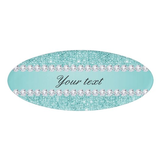 Imitat-aquamarine Sequins und Diamanten Namenschild (Vorderseite)