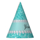 Imitat-aquamarine Sequins und Diamanten Partyhütchen (Links)