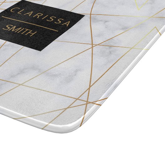 Imitat aus elegantem, weißem Marmor, geometrisch Schneidebrett (Ecke)