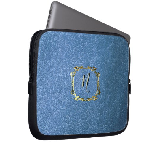 Imitat Blauer Ledereffekt, kundenspezifisch bedruc Laptopschutzhülle (Vorne Rechts)