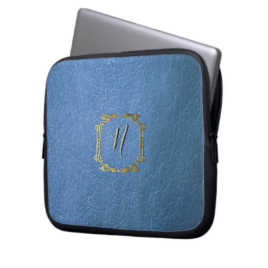 Imitat Blauer Ledereffekt, kundenspezifisch bedruc Laptopschutzhülle (Vorderseite Links)