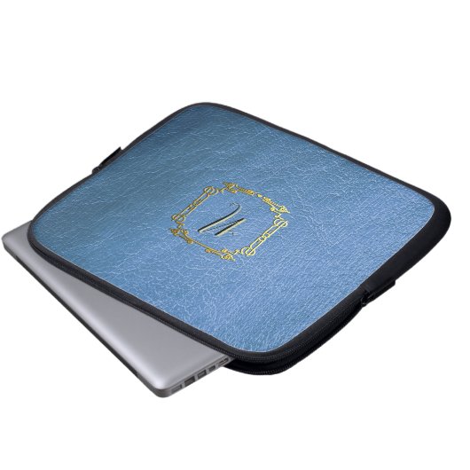 Imitat Blauer Ledereffekt, kundenspezifisch bedruc Laptopschutzhülle (Vorne Knopf)