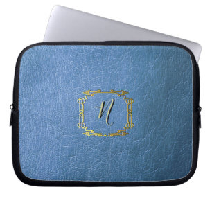 Imitat Blauer Ledereffekt, kundenspezifisch bedruc Laptopschutzhülle