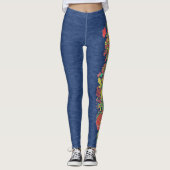 Imitat-Denim mit Blumenplatten-Entwurf Leggings (Vorderseite)