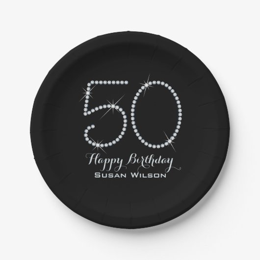 Imitat-diamante de imitación-50. Geburtstag Pappteller (Vorderseite)