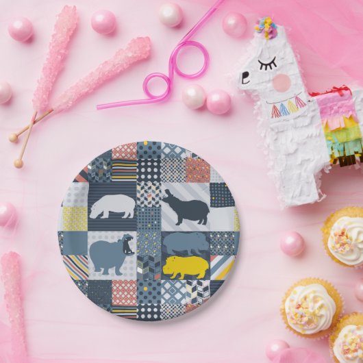 Imitat-Gestepptes Flusspferd Pappteller (Party)