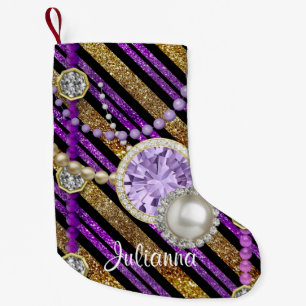 Imitat-Glitter u. Juwelen lila u. Goldtöne Kleiner Weihnachtsstrumpf