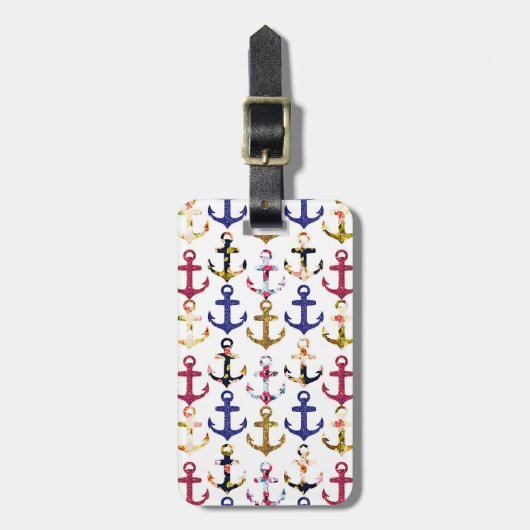 Imitat-Glitzer-Girly Blumenseeanker Gepäckanhänger (Vorderseite vertikal)