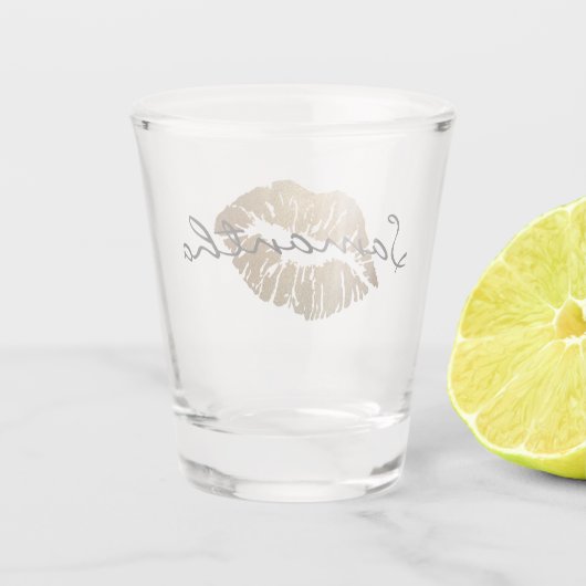 Imitat-Glitzer-Goldkuß Schnapsglas (Rückseite)