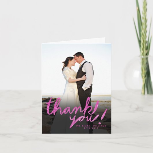 Imitat-Glitzer-Rosa-modernes Foto danken Ihnen zu Dankeskarte (Vorderseite)