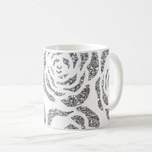 Imitat-Glitzer-silbernes Grau-Rosen-weißer Kaffeetasse (VorderseiteRechts)