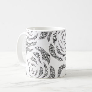 Imitat-Glitzer-silbernes Grau-Rosen-weißer Kaffeetasse