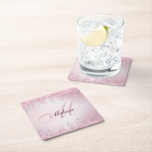 Imitat Glitzer Tropfen Rose Rechteckiger Pappuntersetzer (Vor Ort)