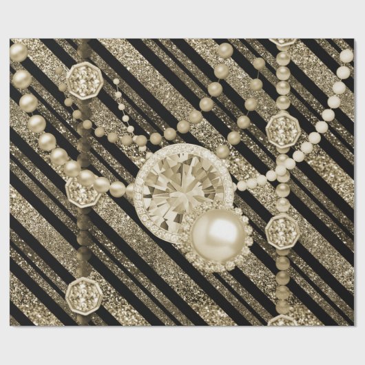 Imitat-Glitzer-u. Juwel-Gold u. schwarze Töne Geschenkpapier (Flach)