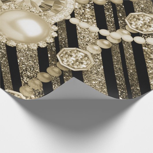 Imitat-Glitzer-u. Juwel-Gold u. schwarze Töne Geschenkpapier (Ecke)