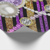 Imitat-Glitzer u. Juwelen lila u. Goldtöne Geschenkpapier (Ecke)
