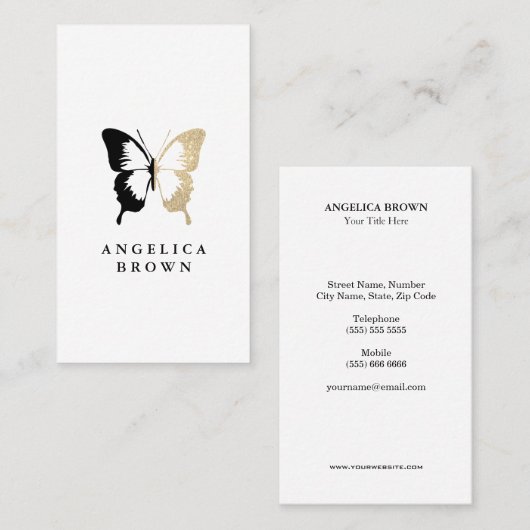 Imitat Glitzer und Schwarzer Schmetterling Visitenkarte (Vorne/Hinten)