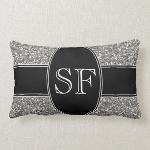 Imitat-Glitzer und schwarzes Monogramm Lendenkissen