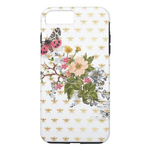 Imitat Gold, Bienen, mit Blumen, wunderlich, Chic, Case-Mate iPhone Hülle (Rückseite)