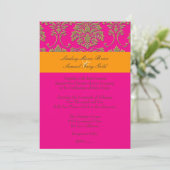 Imitat Gold Damask/orange/hot rosa Einladung (Stehend Vorderseite)