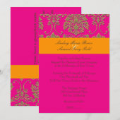 Imitat Gold Damask/orange/hot rosa Einladung (Vorne/Hinten)