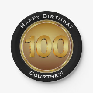 Imitat-Gold ein Hundertstel 100. Geburtstag mit Pappteller