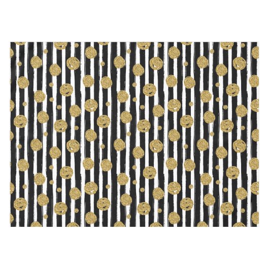 Imitat Gold Glitzer Punkte Schwarz-weiße Streifen Tischdecke (Vorderseite (Horizontal))
