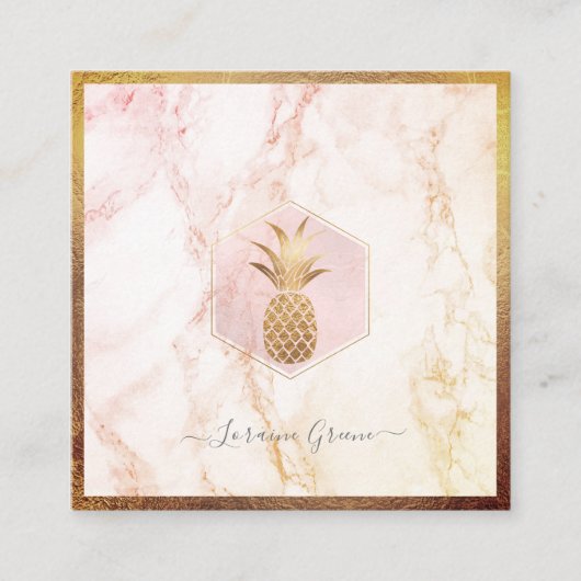 IMITAT GOLD PINEAPPLE+BLUSPINK MARMOR QUADRATISCHE VISITENKARTE (Vorderseite)