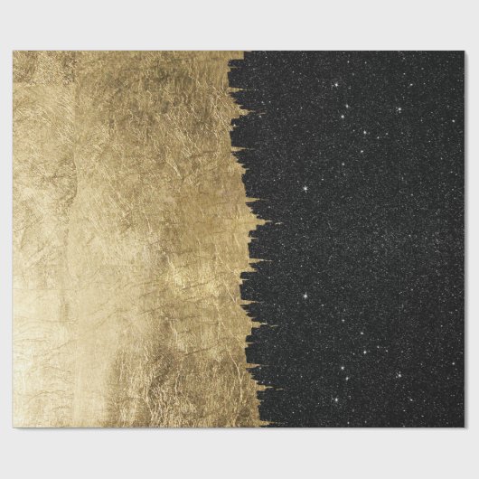 Imitat-Gold u. schwarze Starry NachtBrushstrokes Geschenkpapier (Flach)