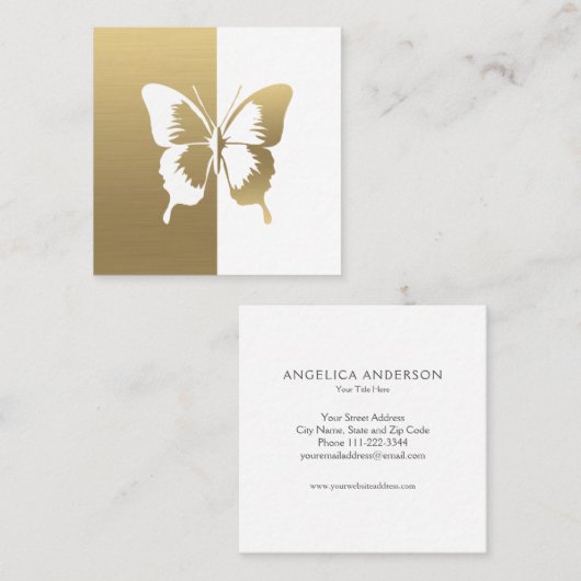 Imitat Gold und Weiße Farbschmetterlinge Quadratische Visitenkarte (Vorne/Hinten)