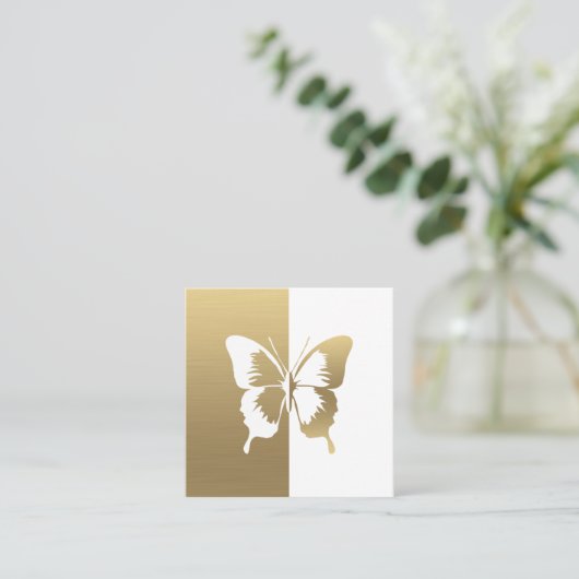 Imitat Gold und Weiße Farbschmetterlinge Quadratische Visitenkarte (Stehend Vorderseite)