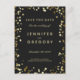 Imitat-Goldconfetti-Schwarz-Save the Date Ankündigungspostkarte