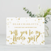 Imitat-GoldConfetti sind- Sie mein Blumen-Mädchen Einladung (Stehend Vorderseite)