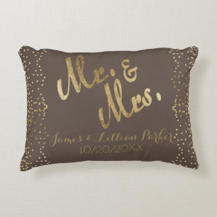Imitat-Goldfolie "Herr u. Frau" Monogramm-Hochzeit Dekokissen