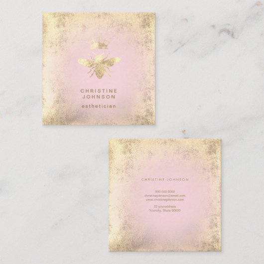 IMITAT Goldfolie-Königin auf Rosa Quadratische Visitenkarte (Vorne/Hinten)