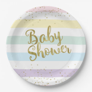 Imitat-Goldfolie, Pastellregenbogen Stripes Pappteller