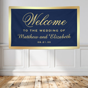 Imitat-Goldfolien-blaues Hochzeits-Willkommen Banner