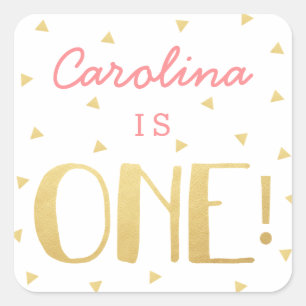 Imitat-Goldfolien-Dreieck-1. Geburtstags-Aufkleber Quadratischer Aufkleber