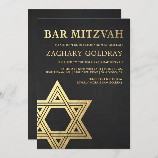 Imitat-Goldfolien-Stern Bar Mitzvah Einladungs-| Einladung (Vorne/Hinten)